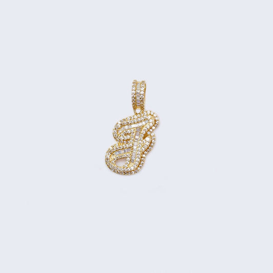  14K Gold Iced Out Cursive Letter "J" Pendant Charm