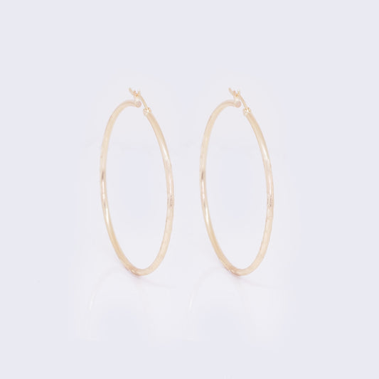 14K Leaf Textured Tube Hoops 35mm/44mm/50mm/61mm