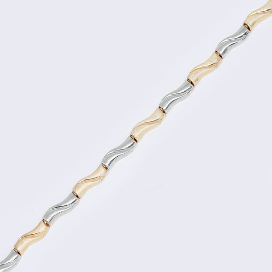 14K Dual Tone Carved Gold Chain Ankle Bracelet