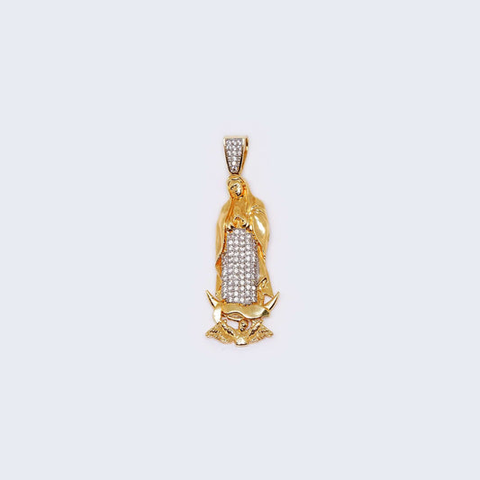 14K Gold Virgen de Guadalupe Cubic Zirconia Charm Pendant