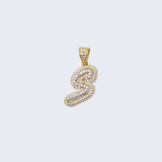 14K Gold Iced Out Initial Alphabet Filled Letter “S” Pendant Charm