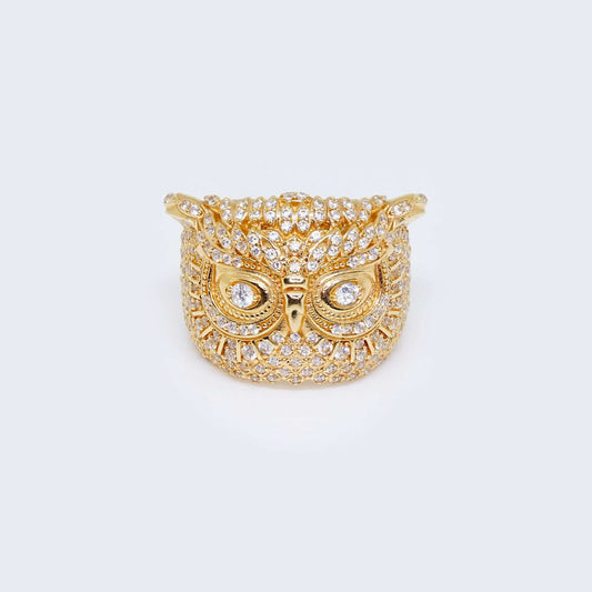 14K Gold Owl Design Ring Cubic Zirconia