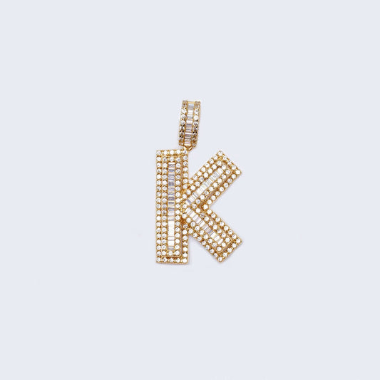 14K Gold Baguette Initial Alphabet Filled Letter “K" Pendant Charm