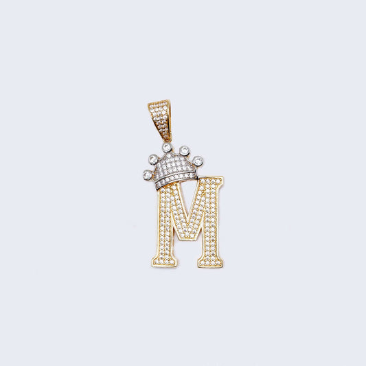 14K Gold Crowned Initial Alphabet Letter “M" Cubic Zirconia Stone Pendant Charm