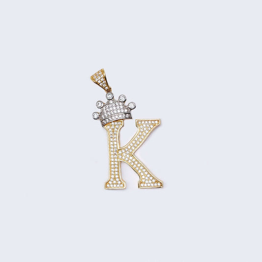 14K Gold Crowned Initial Alphabet Letter “K" Cubic Zirconia Stone Pendant Charm