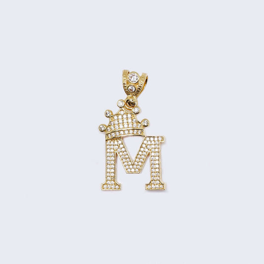 14K Gold Crowned Initial Alphabet Letter “M" Cubic Zirconia Stone Pendant Charm