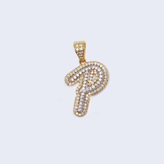 14K Gold Iced Out Initial Alphabet Filled Letter “P” Pendant Charm