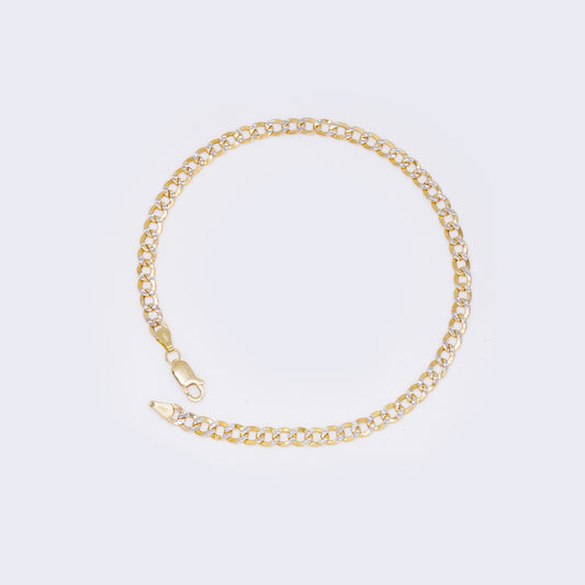 14K Yellow Gold Cuban Pave Chain Ankle Bracelet 10 1/4" 4mm Thickness