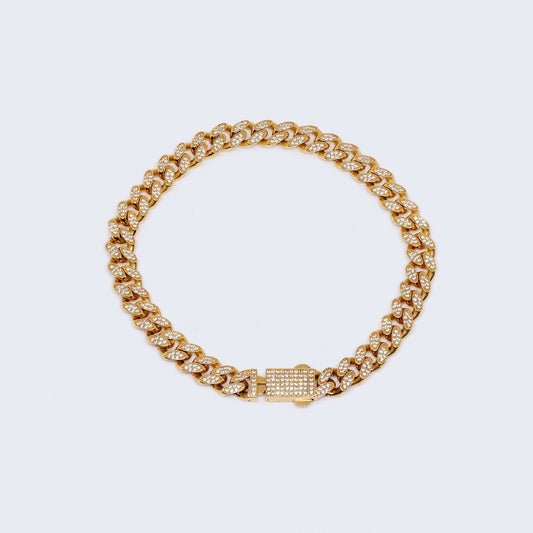 14K Yellow Gold Monaco Style Ankle Bracelet with Zirconia Stones