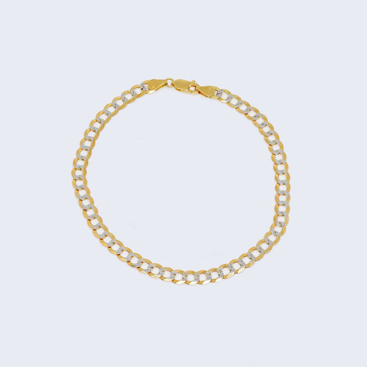 14K Two Tones Gold Curb Link Ankle Bracelet