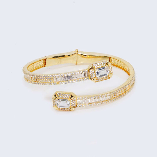 14k Square Design w/ Cubic Zirconia Stones Bangle