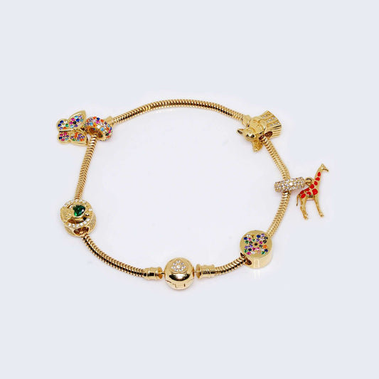 14K Gold Giraffe, Butterfly Charm Bracelet