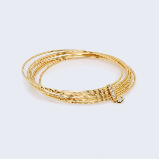 14K Gold Linked Stacked Bangle Bracelet with Heart Charm