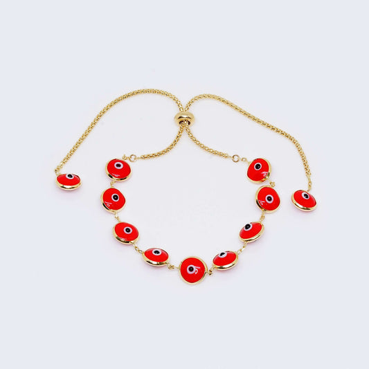 14K Gold Red Evil Eye Adjustable Bracelet