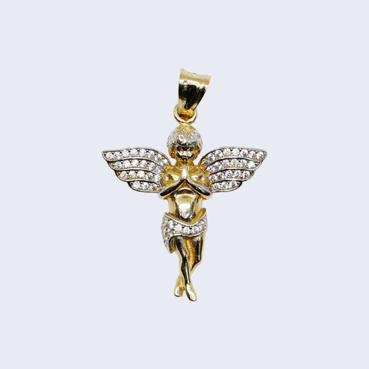 14K GOLD ANGEL CHARM PENDANT WITH Cubic Zirconia