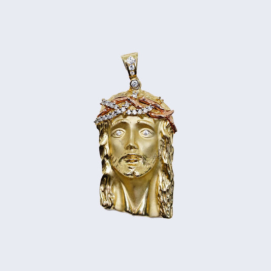 14K JESUS HEAR WITH 3TONE COLOR & Cubic Zirconia