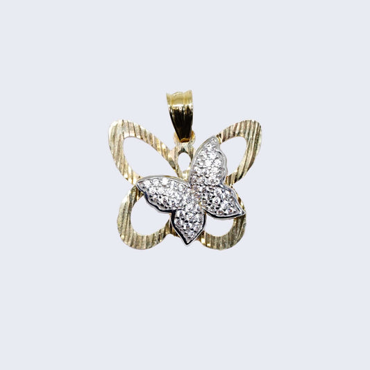 14K 2 BUTTERFLY IN ONE CHARM WITH WHITE Cubic Zirconia