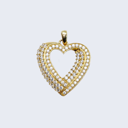 14K WHITE Cubic Zirconia HEART CHARM