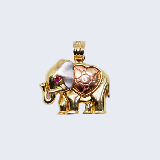 14K GOLD THREE TONE GOLD ELEPHANT PENDANT CHARM