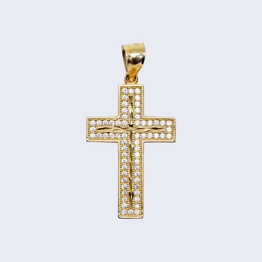 14K CROSS WITH WHITE CUBIC ZIRCONIA YELLOW