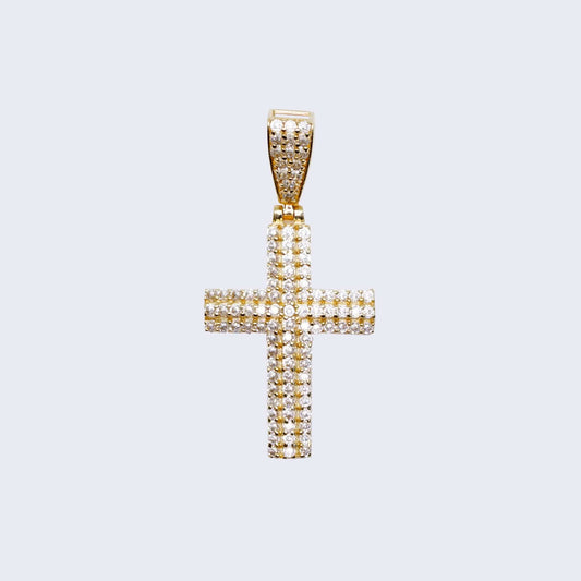 14K CROSS WITH WHITE CUBIC ZIRCONIA YELLOW