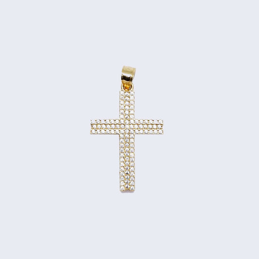 14K CROSS WITH WHITE CUBIC ZIRCONIA YELLOW