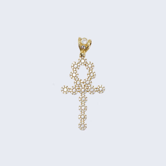 14K ANKOR CROSS WITH WHITE CUBIC ZIRCONIA