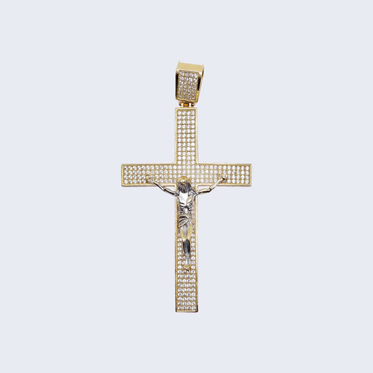 14K CROSS WITH JESUS AND WHITE Cubic Zirconia