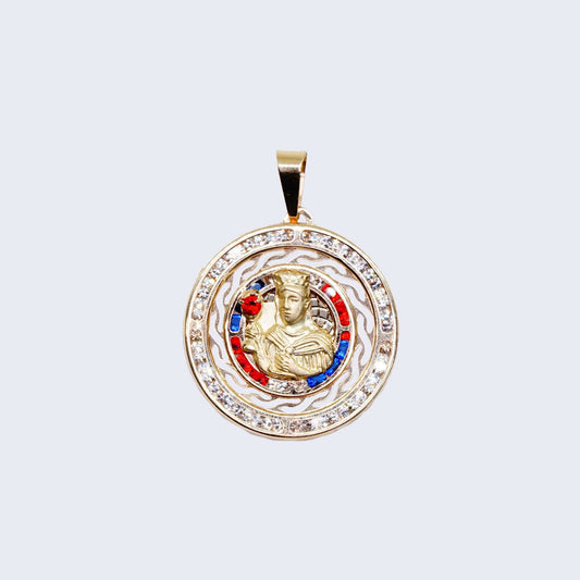 14K SAINT BARBARA WITH RED BLUE & WHITE Cubic Zirconia