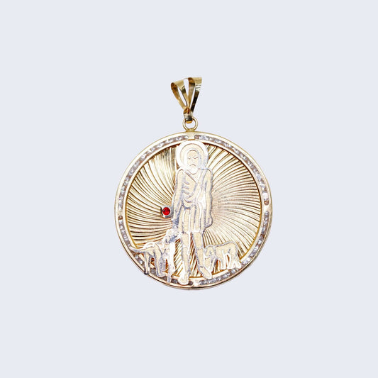 14K SAINT LAZURES IN CIRCLE CHARM WT Cubic Zirconia & WHITE GOLD & YELLOW