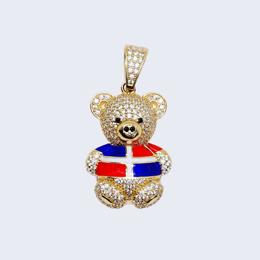 14K GOLD 3D REPUBLICA DOMINICANA TEDDY BEAR PENDANT CHARM