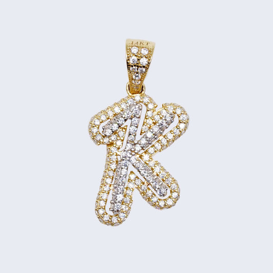 14K 2D INITIAL K WHITE & YELLOW GOLD WITH Cubic Zirconia