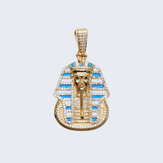 14K EGYPTIAN FACE WITH Cubic Zirconia AND LIGH BLUE AND WHITE PAINT