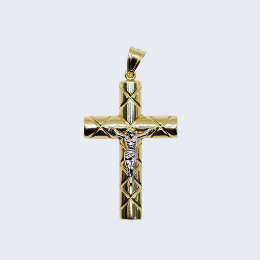 14K JESUS CROSS YELLOW & WHITE GOLD CHARM