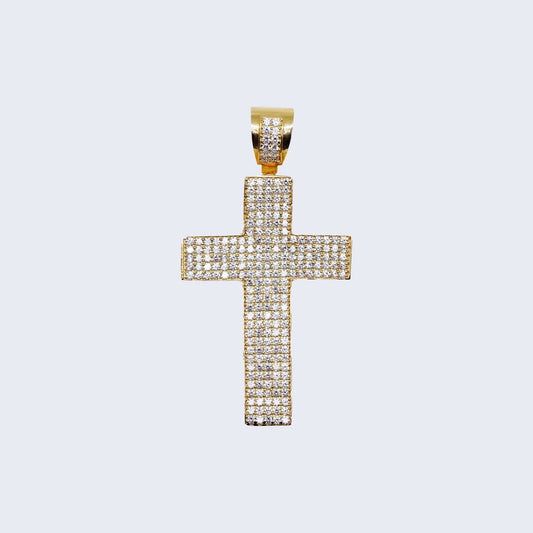 14K 2D CROSS WITH Cubic Zirconia SOLID