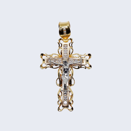 14K CROSS WITH JESUS &Cubic Zirconia