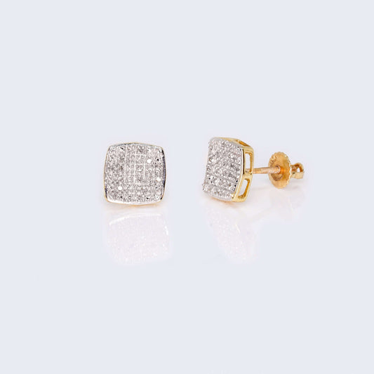 10K Yellow Gold Square Cushion Diamond Studs Earrings