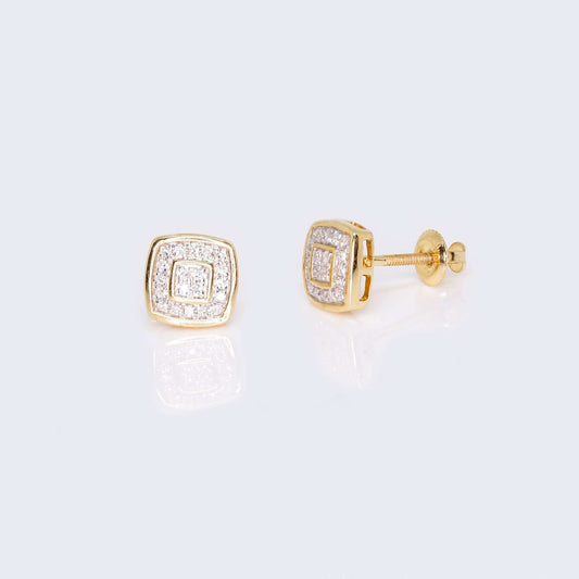 10K Yellow Gold Square Cushion Diamond Studs Earrings
