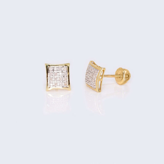 14K Yellow Gold Square Cushion Diamond Studs Earrings
