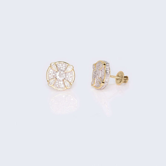 10K Yellow Gold Round Cushion Diamond Studs Earrings