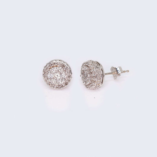 14K White Gold Round Cushion Diamond Studs Earrings