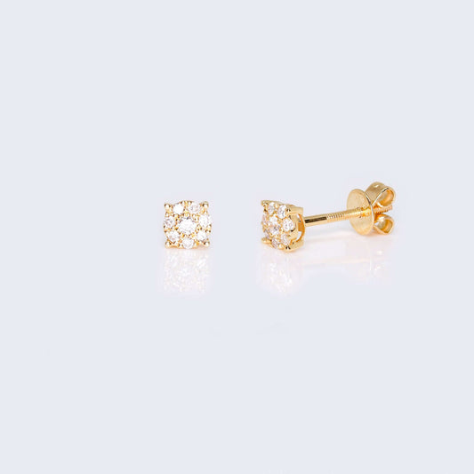 14K Yellow Gold Round Cushion Diamond Studs Earrings