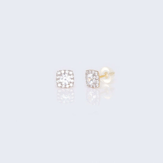 14K Gold Square Cubic Zirconia Zirconia STUD Earrings