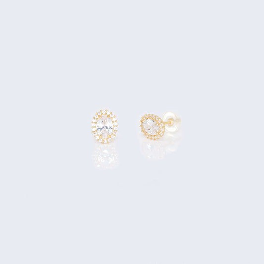 14K Gold Oval Cubic Zirconia Zirconia Earrings