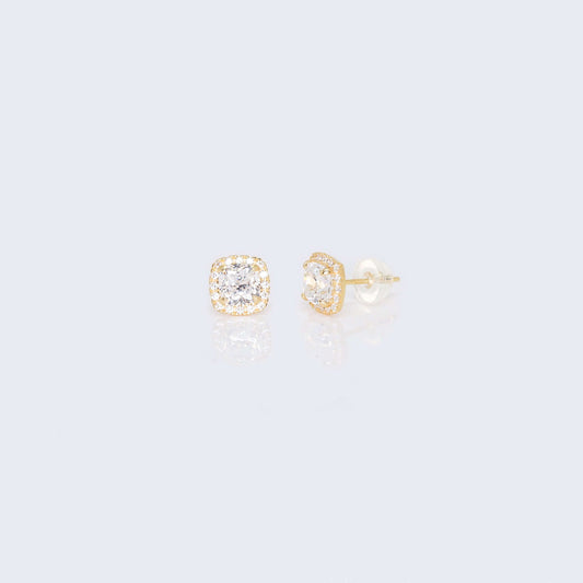 14K Gold Round and Square in the middle Cubic Zirconia Zirconia Earrings