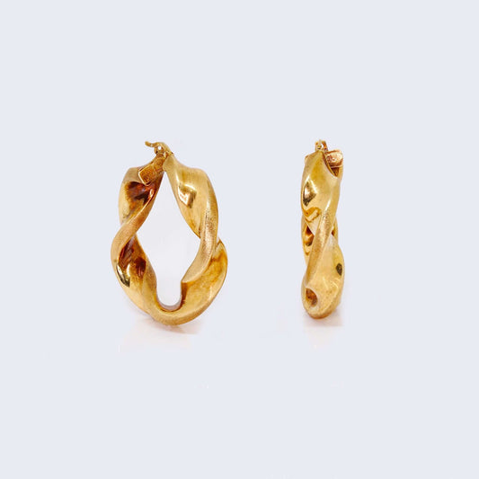 14K Yellow Gold Hollow Thick Twist Hoop Earrings