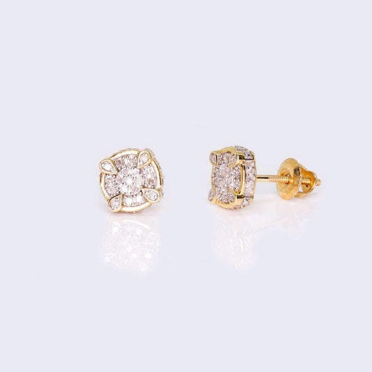 10K Gold Diamond Round Earrings