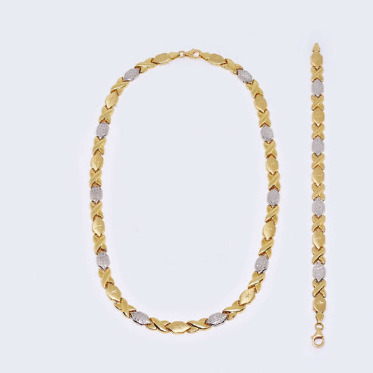 14K Two Tone Gold XOXO Necklace & Bracelet Set