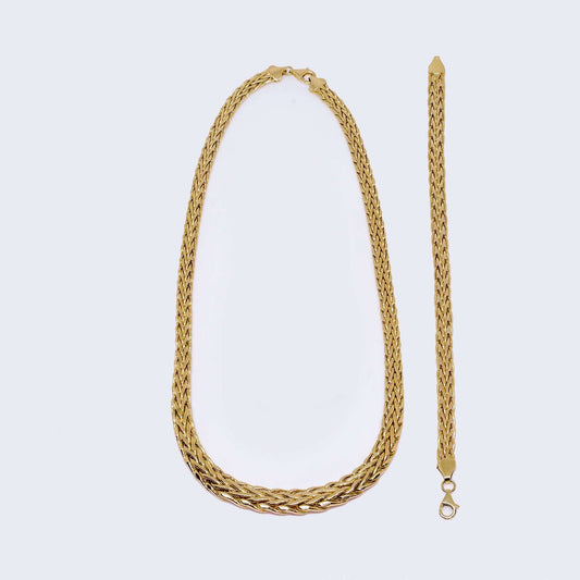14K Yellow Gold Thick Necklace & Bracelet Set