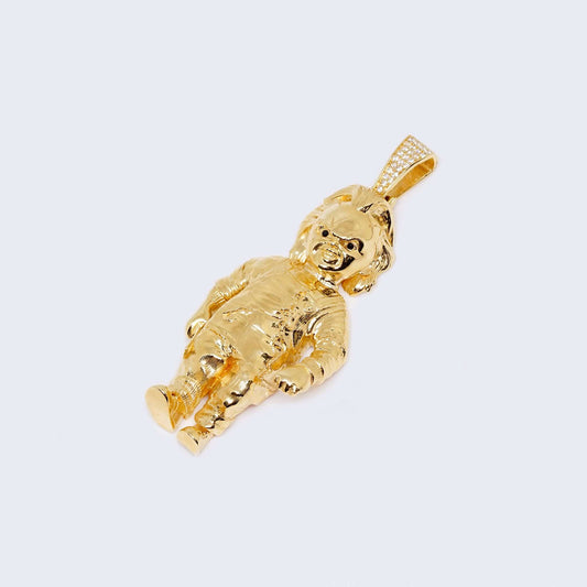 14K Gold Chucky Pendant Charm with Zirconia Stones